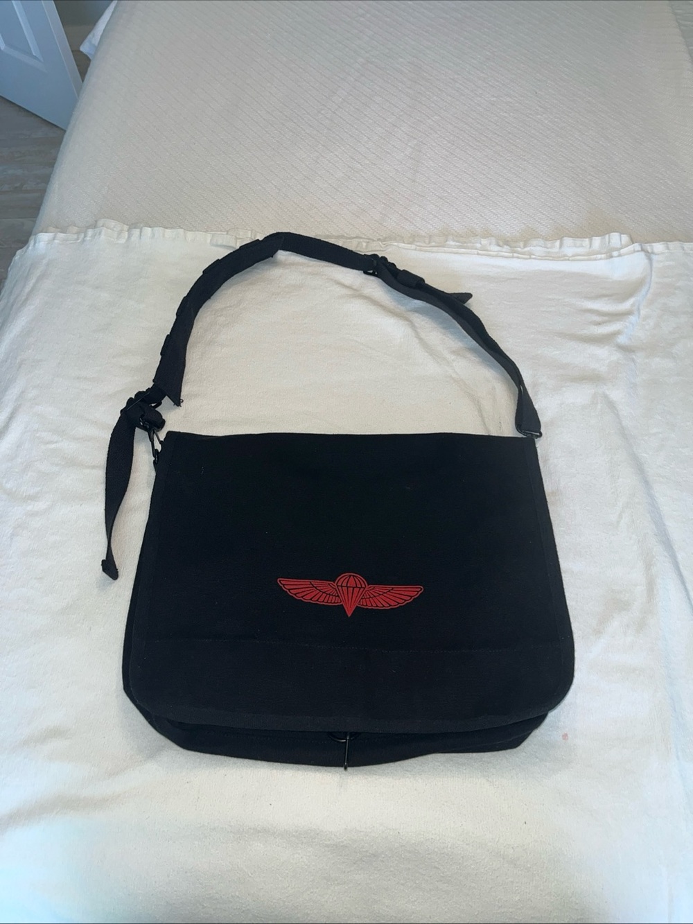 Rothco Black Messenger Bag with Red Wing Emblem